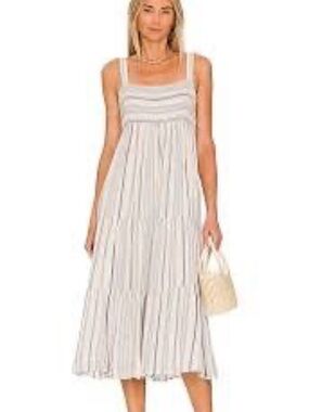 Rails Shailene Linen Blend Smocked Midi Dress in Montauk Stripe Size XS
